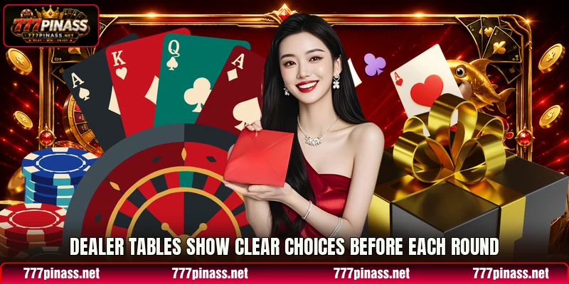 Dealer tables show clear choices before each round Dealer tables show clear choices before each round