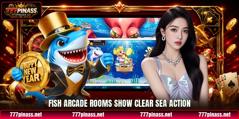 Fish arcade rooms show clear sea action Fish arcade rooms show clear sea action